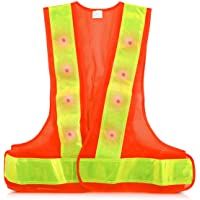 kwmobile Chaleco reflectante alta visibilidad - Chaleco de seguridad reflector naranja con luz LED roja - Tiras…